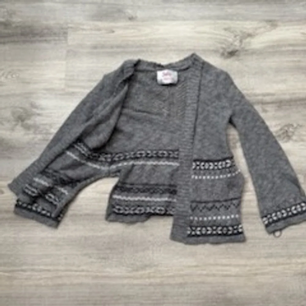 Justice Girls Gray Knit Cardigan‎ Sweater Fair Isle Pockets Size 6
